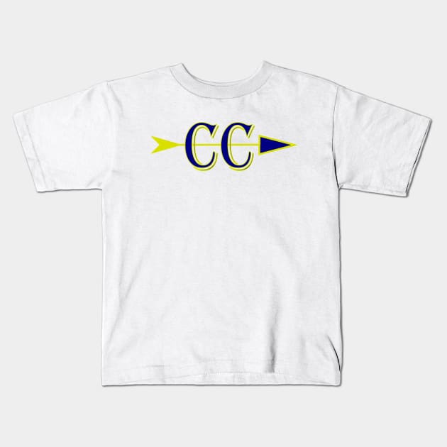 Cross Country CC logo with arrow in blue and gold Kids T-Shirt by Woodys Designs